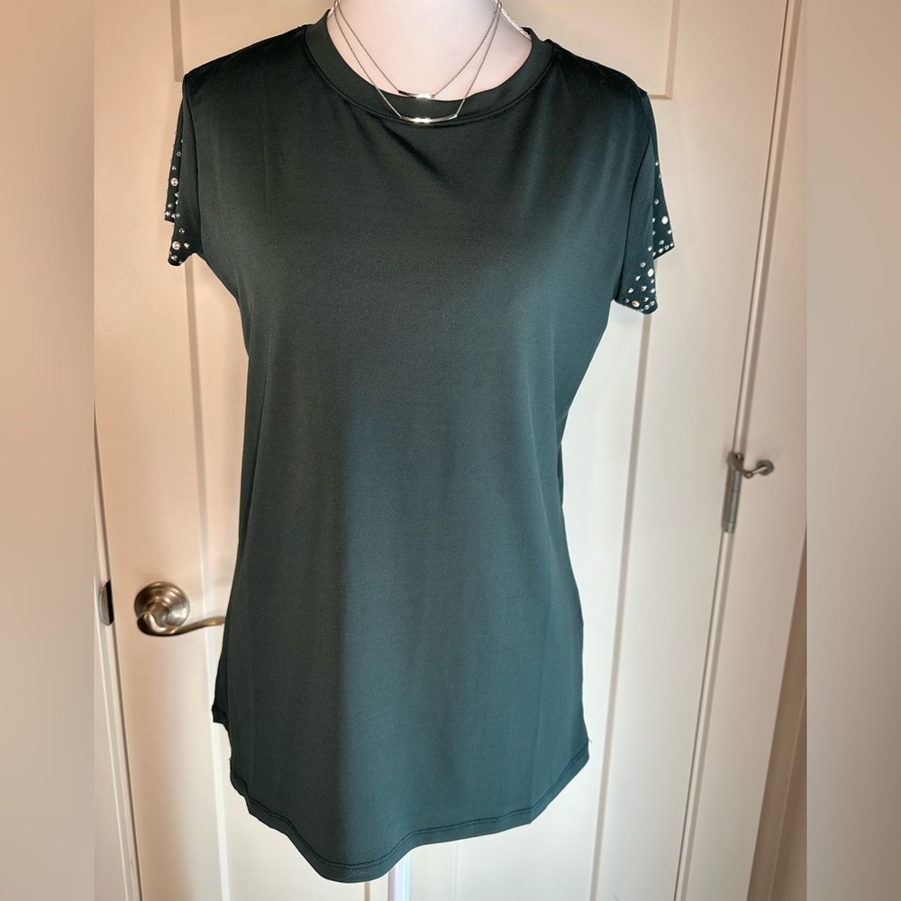 Edgely Maurices XS Green Top Rhinestone "Constellation" Sleeves NWT‎